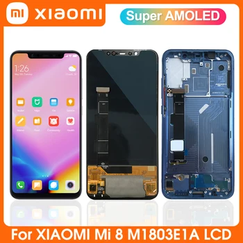 Super AMOLED Už Xiaomi Mi 8 LCD Ekranas Xiaomi Mi8 Jutiklinis Ekranas skaitmeninis keitiklis Ekrano Remontas, su Rėmu M1803E1A ScreenReplace
