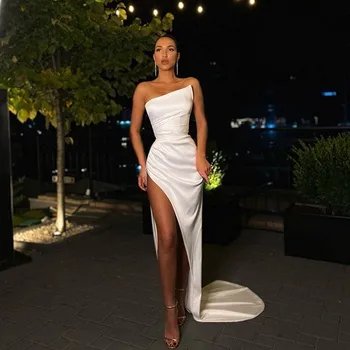 платье 2021 Seksualus Prom Dresses su Aukštos Padalinta Satino Vakare Chalatai už Vestuves Oficialų Suknelė chalatas de soirée de mariage