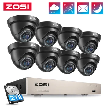 ZOSI 1080p Vaizdo Stebėjimo Sistemos 8CH HD-TVI 1080P H. 265+ CCTV DVR su 8PCS HD 2.0 MP,/Outddor Kupolas Apsaugos Kameros Komplektas