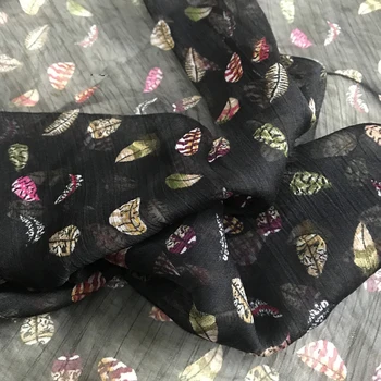 Vieno metro aukštos kokybės naujas Šifono kratinys Spalvinga lapų spausdinimo tissus Mados suknelė marškinėliai audinys