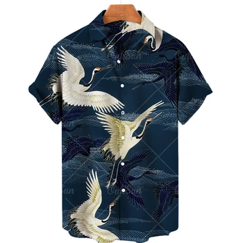 2022 m. Vasaros Marškinėliai trumpomis Rankovėmis Marškiniai Streetwear Negabaritinių 5xl Camisa Socialinės Chemise Homme Gyvūnų Krano 3d Spausdinimo Havajų Paplūdimys