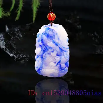 Jade Dragon Pakabukas Dovanos Gamtos Amuletas Žavesio Mados Karoliai Mėlyna Brangakmenio Kinijos Žadeitas Raižyti Balti Papuošalai