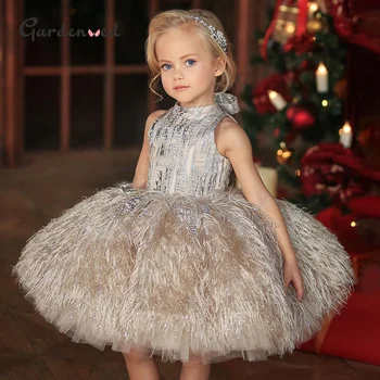 Gardenwed Reljefiniai Princesė Dress Prabanga Mergina Gimimo Diena Dress Plunksnų Gėlių Mergaitės Suknelė Vaikas Suknelė Pirmoji Komunija Baby Girl Suknelė