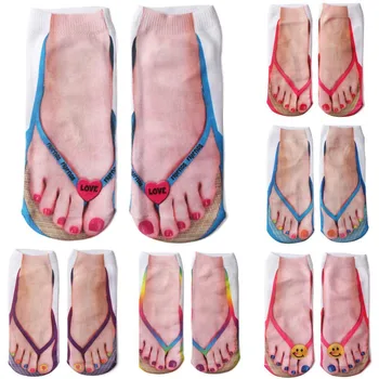 Vasaros Trumpos Unisex asmeninį medvilnės low-cut kulkšnies kojinės Įdomus 3D flip-flops batų modelio spausdinimo kūrybos kojinės