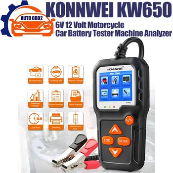 KONNWEI KW650 Automobilių Motociklo Akumuliatoriaus Testeris 12V 6 V Baterija Sistemos Analizatorius 2000CCA Įkrovimo Paleidimo Bandymo Priemonė Automobilį