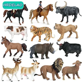 Modeliavimo Ūkyje Naminių Gyvūnų Avių, Arklių, Karvių Rhino Tigras, Liūtas Elnias Modelis Miniatiūrinių figūrėlių, Švietimo žaislas vaikams
