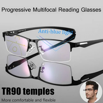 Automatinis Progresiniai Akiniai Skaitymui Vyrų Multifocal Kovos Su Blue Ray Didinimo Akiniai Ultra Light Pusė Rėmas +1,0 Iki +4.0
