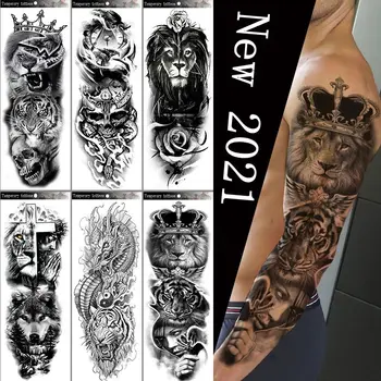 Naujas Atsparus Vandeniui Laikinos Tatuiruotės Lion Pilnas Arm Tatuiruotės Lipdukai Didelis Tigras, Vilkas Body Art Ilgalaikį Netikrą Tatuiruotę Gyvūnų Tatuiruotė Lipdukas