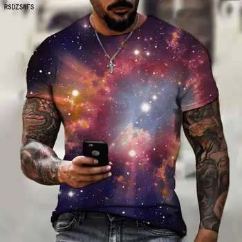 Pavasarį ir Vasarą Žvaigždėtas Dangus 3D Spausdinimo T-shirt Vyrams Vasaros Atsitiktinis marškinėliai vyriški Įdomus Streetwear vyriški ir moteriški marškinėliai