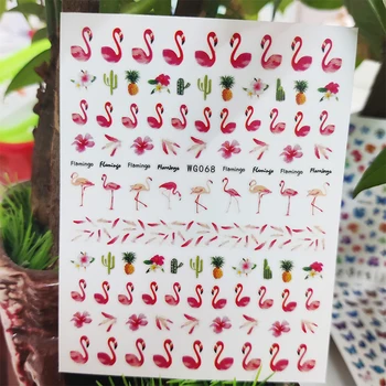 3D Lipdukai Nagams Flamingo Gėlių, Vaisių Plunksnų Dizaino Nagai Meno Apdailos Lipdukai, Manikiūro Slankmačiai Nagų Folija Priedai