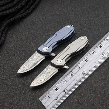 Damasko Plieno Penknife su titano rankena penknife mini karoliai penknife su grandinės aplink kaklo