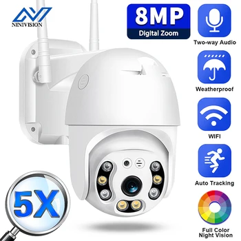 4K 8MP PTZ Wi-fi IP Kamera Lauko 5X Skaitmeninis Priartinimas Automatinio Sekimo Belaidžio Saugumo kamerų P2P Spalva Naktinio Matymo Stebėjimo Kameros