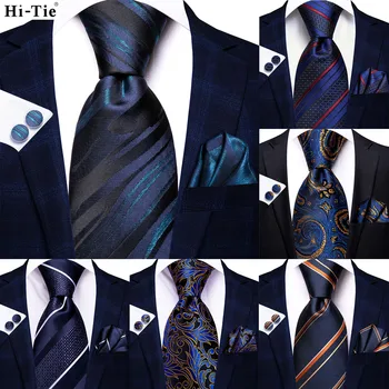 Tamsiai Mėlyna Naujovė Šilko Vestuvių Kaklaraištis Vyrams, Dovanų Mens Necktie Handky Cufflink Mados Verslo Grupė Dropshiping Hi-Tie Dizaineris