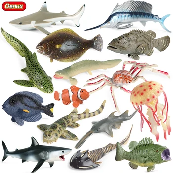 Oenux Vandenyno Gyvūnų Krabų Kalmarų, Krevečių, Jūrų Žvaigždė Ryklys Veiksmų Skaičiai Jūros Gyvenimo Modelio Miniatiūra Švietimo Baby Shower Paplūdimio Žaislų