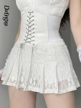 Darlingaga Harajuku Saldus Mielas Baltas Mini Klostuotas Sijonas Vasaros Korėjos Mados Aukštos Juosmens Nėrinių Sijonus Moterų Preppy Stilius Apačioje