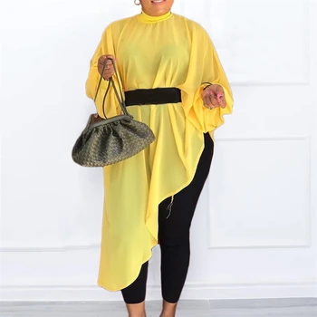 MD ilgomis Rankovėmis Šifono Suknelės Moterims Afrikos Plius Dydis Viršūnes Skraiste Ankara Komplektus Elegantiškas Ponios Drabužiai Nereguliarus Suknelė Bubu