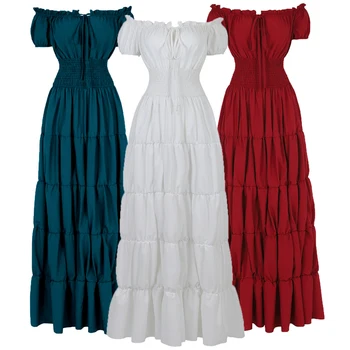 Viduramžių Suknelė Pečių Off White Rokoko stiliaus Suknelė Cosplay Renesanso Drabužių Ilgai Smocked Viktorijos Suknelės Moterų Plius Dydis
