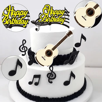 Muzikos tema gimtadienio tortas dekoravimo muzikos įrašus gitara kortelę įdėkite vaikų pyragas apdaila šalies prekių