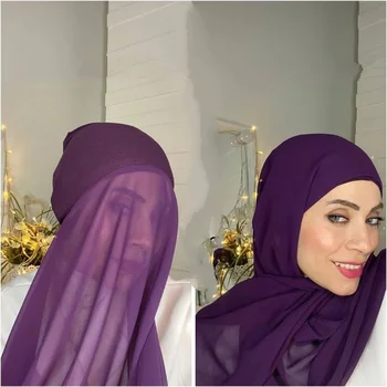Paprastas Spalvos Šifono Musulmonišką Hidžabą 70*180cm Hijabs Moteris Hijab Femme Musulman Skaros Šalikas Moterims vientisos Spalvos Galvos Apsiaustas