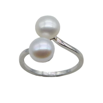 SAUDADE Moterų Perlų Žiedas aplink Natūralių Gėlavandenių Perlų Moterų Sidabro Žiedas Dvigubas Pearl Atidarykite Reguliuojamas Žiedas