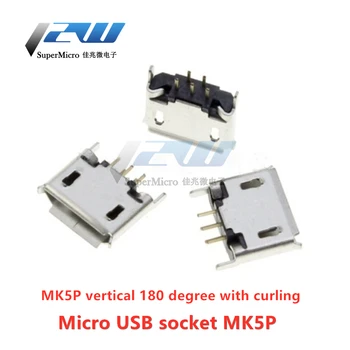 (10vnt / lot) Vertikalus MICRO 5P moterų lizdas 180 laipsnių Mike 5P in-line MK5P USB lizdas,