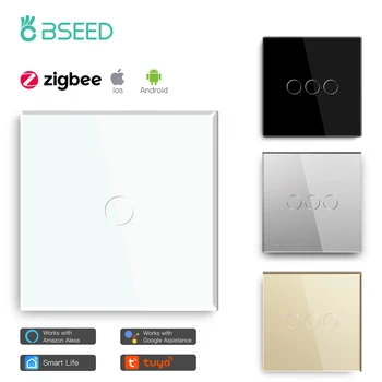 BSEED Zigbee 1/2/3 Gauja 1 Būdas Smart Switch Vieno Gyvena LED Mygtukų Stiklo plokštės Dirbti Su 